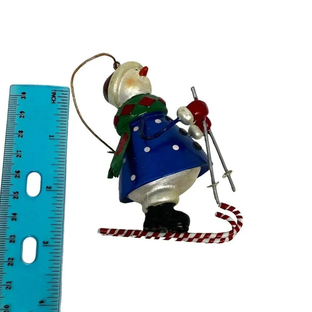 Metal Skiing Snowman Ornament, Blue 3